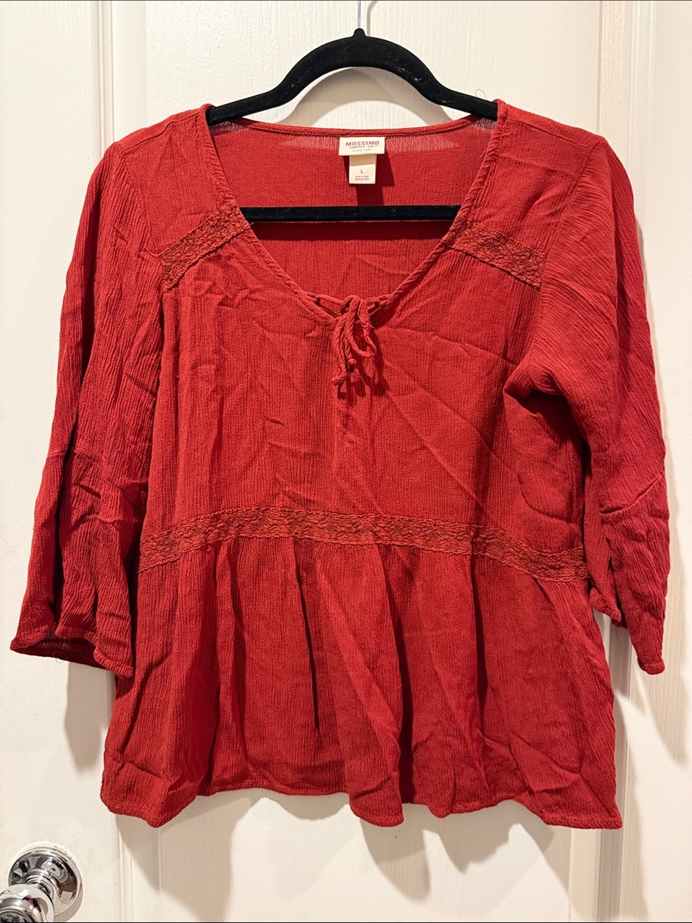 Mossimo Supply Co. Red Peasant Tie-Front Tunic Top